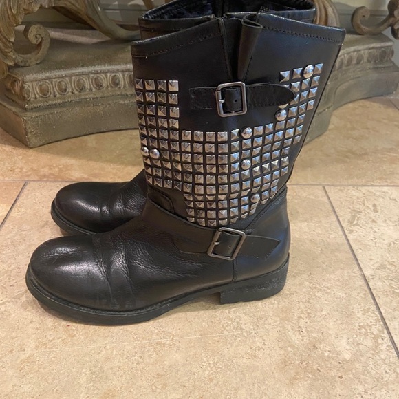 Kenneth Cole Black Leather studded combat boots - Picture 2 of 11